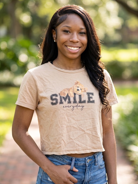 french pastry Other - French Pastry Large Tan Teddy Bear Graphic Cropped T-Shirt "Smile Everyday"
